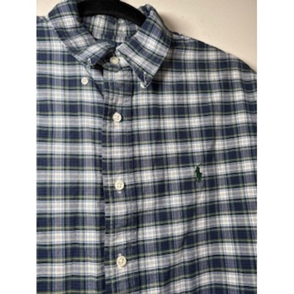 RALPH LAUREN Button Down Shirt Medium Blue Plaid Custom Fit Cotton Preppy - Picture 2 of 8